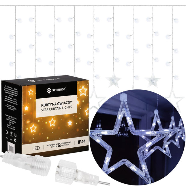 IJspegel Verlichting Buiten | Lichtgordijn | Sterren | Kerstverlichting Buiten | 2 m | 92 LED | Koel Wit