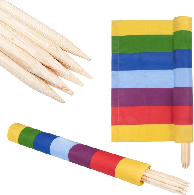 Strand Windscherm Met Stokken | Windscherm Strand | Windscherm Camping | 6 Meter | Multicolor gestreept
