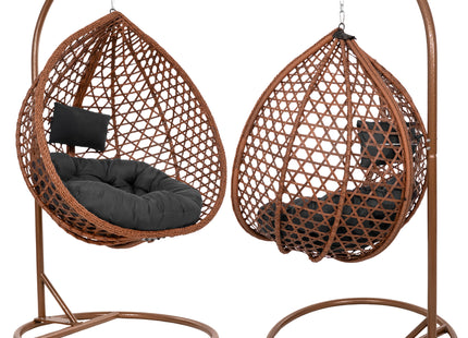 Hangstoel | Egg Hangstoel | XXL 125 cm | Inclusief Standaard & Kussen | Bruin/Rotan