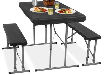 Picknick Tafel Met Bankjes - Campingtafel - Campingset - Biertafel - Horeca -Tafel - Bankjes - Opvouwbaar - Zwart - 105 x 64 x 70 cm
