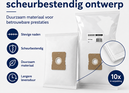 SQOON®  Stofzuigerzakken Basic  Geschikt voor UNI Bag (Inventum ST306 / ST307 / ST308, Sauber, Waves, Gamma) - High Filtration - 10 Stuks