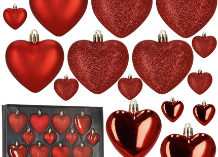 Kerstballen | 16 Stuks | 5/6/7 cm | Rood | Hartjes