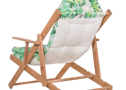 Houten Ligstoel - Ligbed - Met Kussen - Verstelbaar - Weersbestendig - Bladeren - Grenenhout - 90 x 71 x 103 Cm