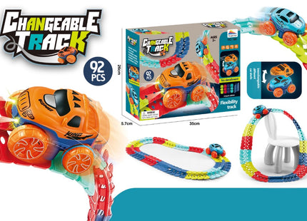 Racebaan - LED Verlichte Raceauto - 92 Delen - Multicolor