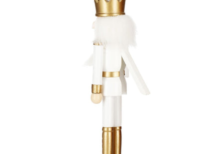 Notenkraker Kerst | Houten Soldaat | Kerstversiering | Goud/Wit | 30,5 cm
