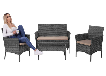 Tuinset - 4 Delig - Stoelen - Bank - Tafel - Rotan - Grijs