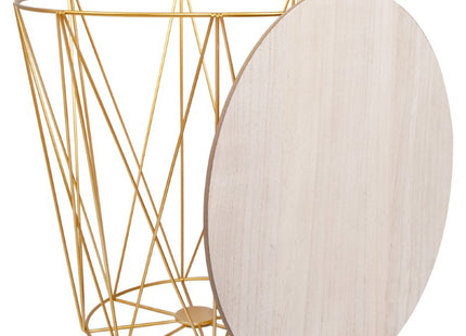 Salontafel | Salontafel Rond | Bijzettafel | 1 Stuk | 30,5 cm | Goud/Licht Hout