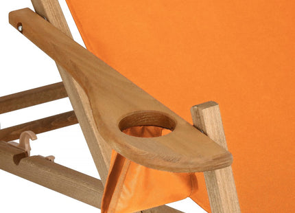 Ligbed | Strandstoel | Ligstoel | Verstelbaar | Armleuningen | Beukenhout | Geïmpregneerd | Handgemaakt | Oranje