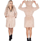 Badjas - Fleece - Teddybeer - Beige - Capuchon - Riem - Maat L/XL