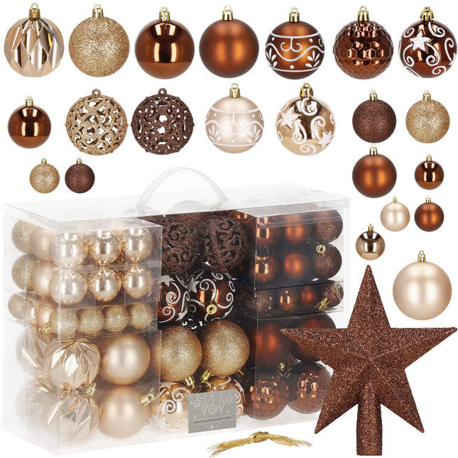 Kerstballen & Piek | 101 Stuks | Bruin/ Rose Goud