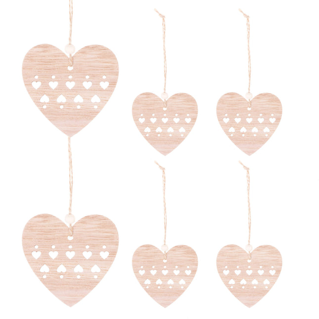 Kersthanger | Hart | Hout | 7 cm | 6 Stuks