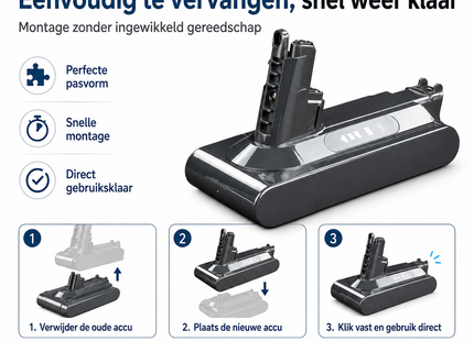 SQOON® Accu geschikt voor Dyson V10 – 25.2V 2.5Ah Li-ion vervangingsaccu
