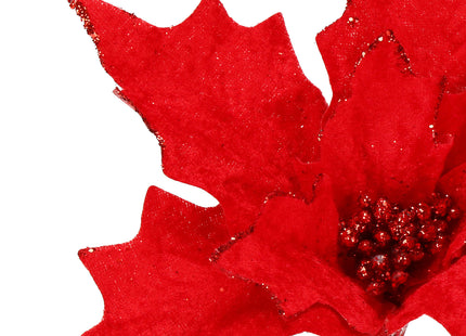 Kunstbloem - Rode Poinsettia - Ster van Bethlehem - Rood - Glitters