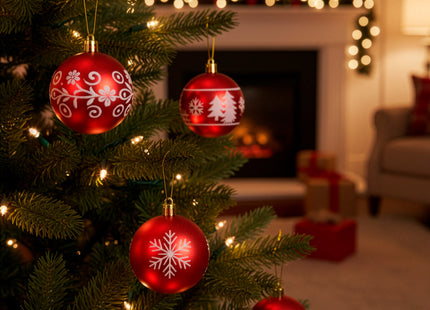 Kerstballen | 12 Stuks | 6 cm | Rood | Figuren