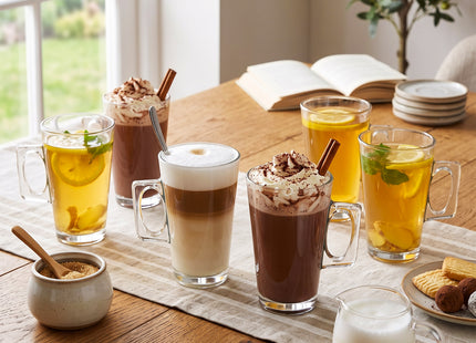 Koffie- en theeglazen Set van 6 - Latte en ijsdesserts -  Handvat - 225 ML