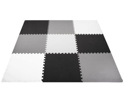 Speelmat | Speelmat Foam | Puzzelmat | 9 Puzzelstukken | 179 x 179 cm | Zwart/Grijs/Wit