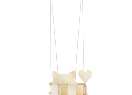 Springos® Houten Babyschommel  – Kinderschommel met Teddybeer Kussen – Verstelbare Touwen – Veiligheidsriem – Maximaal 25 kg