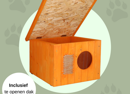 Kattenhuis - Geïsoleerd - Voor Buiten - Weersbestendig - 58 X 49,5 X 36 CM - Naturel