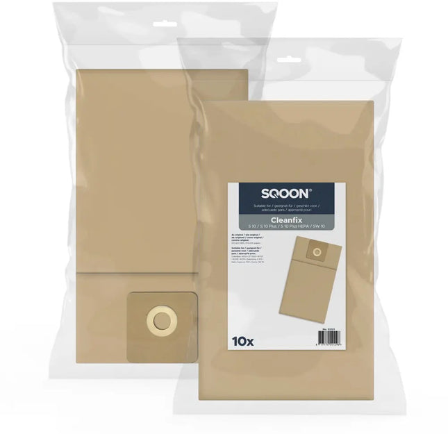 SQOON® Stofzuigerzakken 10x Geschikt voor Cleanfix S10 - Vervangt Model 022.430 - Papier - Voor Industriële Reiniging met Hoge Stofopnamecapaciteit