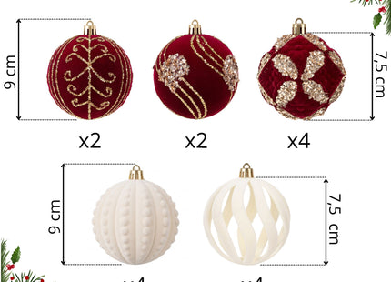 Kerstballen | 16 Stuks | 8 cm | Rood/Wit