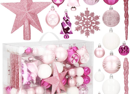 Kerstballen & Piek | 101 Stuks | Roze/Wit