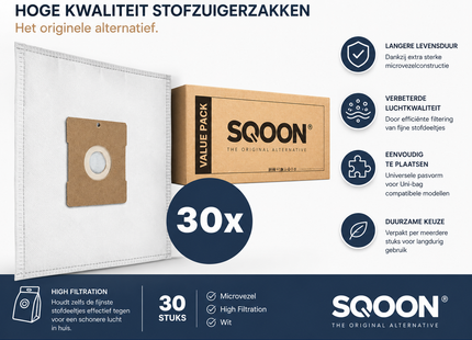 SQOON® Stofzuigerzakken geschikt voor o.a. Inventum SZ300, ST306,ST307,ST308, Sauber, Waves, Gamma - High Filtration | 30 stuks