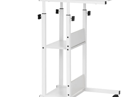 Bureau – Werkbureau – Computer Bureau – Bureautafel – Op Wielen – Verstelbaar - 73-85 X 40 X 80 CM – 20 Kg - Wit - Metaal - Hout