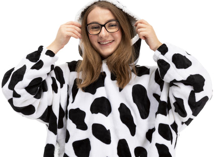 Hoodie Deken - Deken Met Mouwen - One Size - 2 in 1 - Zwart- Wit