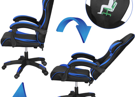 Gamestoel - Gaming Stoel - Ergonomische Bureaustoel - Game stoel - Verstelbaar - Gaming Chair - Blauw/Zwart