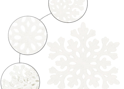 Kersthanger | Sneeuwvlok | Wit | Glitter | Kunststof | 8 cm | 8 Stuks