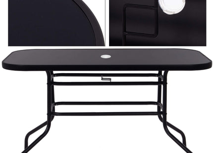 Tuintafel | 120 x 70 cm | Buitentafel | Bijzettafel Buiten | Metaal | Gehard Glas | Rechthoekig | Zwart