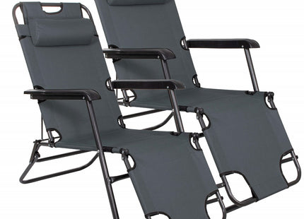 Tuinstoelen | Ligstoel | Ligbed | Verstelbaar | Inclusief Hoofdsteun | 2 Stuks | Antraciet