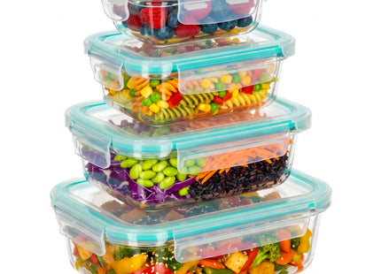 Voedselcontainer - Voorraadpot - Tempratuurbestendig - Keukenaccessoire - Set Van 8 - Borosilicaatglas - Kunststof