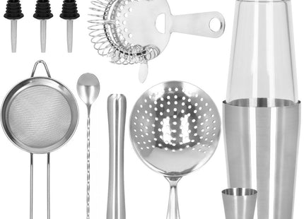 Cocktail Set | 11-Delige Cocktail Shaker Set | Inclusief Cadeauverpakking | RVS | Zilverkleurig