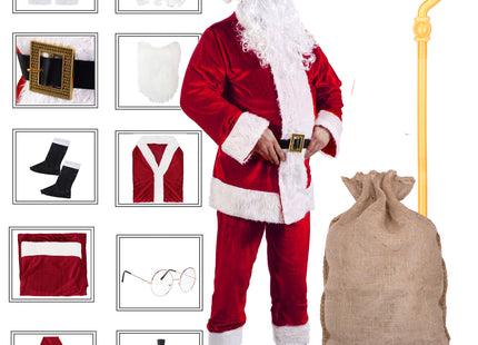 Kerstman Kostuum | Kerstman Pak | Verkleedkleding | 9-Delig | Rood/Wit/Zwart