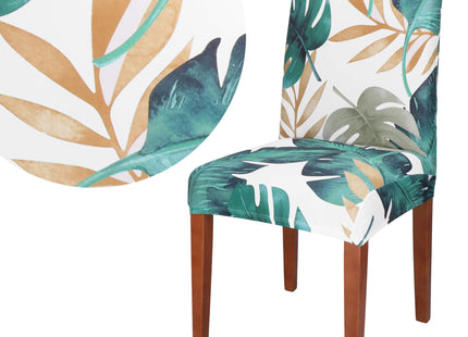 Stoelhoes - Voor Eetkamerstoelen - Met Stretch - Bladeren - Groen/Wit