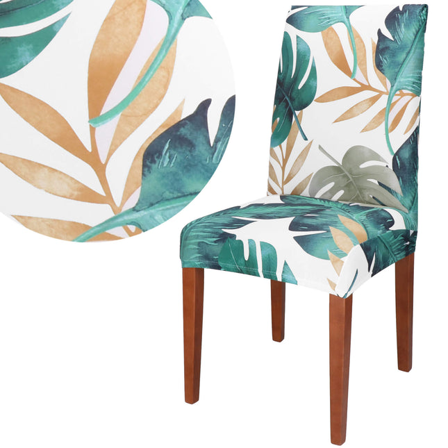 Stoelhoes - Voor Eetkamerstoelen - Met Stretch - Bladeren - Groen/Wit