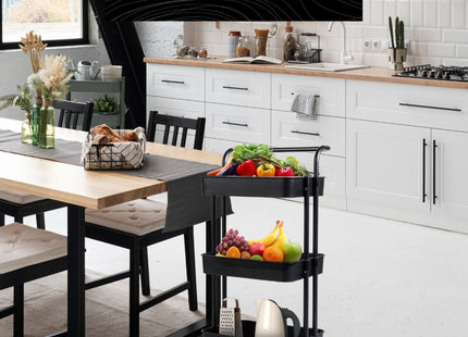 Keukentrolley | Keukentrolley Op Wieltjes | Badkamer Trolley | Opbergrek | 3 Niveaus | 87 x 42 x 32 cm | Zwart