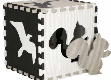 Speelmat | Speelmat Foam | Puzzelmat | Figuren | 16 Puzzelstukken | 150 x 150 cm | Zwart/Wit/Grijs