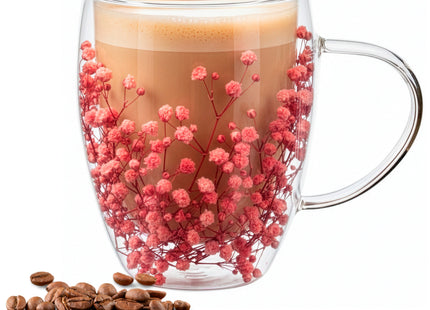 Dubbelwandig glas - Thermisch glas - Koffieglas - Thee glas - Warme en Koude dranken - Kunstbloemen - 300 ML