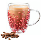 Dubbelwandig glas - Thermisch glas - Koffieglas - Thee glas - Warme en Koude dranken - Kunstbloemen - 300 ML