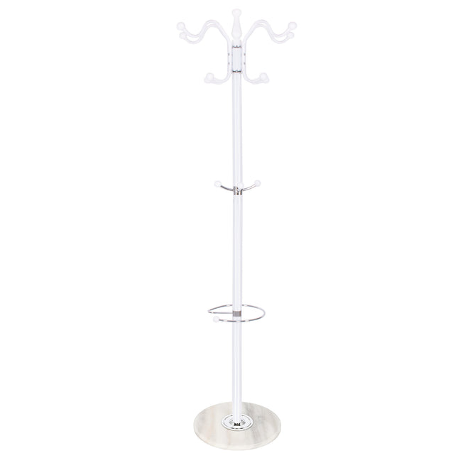 Staande Kapstok | Metaal | Marmer | 12 Haken | Wit | Zilver | 174 cm