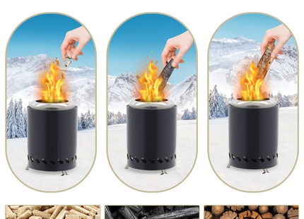 EdenOutdoor® Tafelhaard - Rookloze Tafelhaard - Rookloze Vuurkorf - Pellet & Hout - 19,5 x Ø14,5 CM - Antraciet