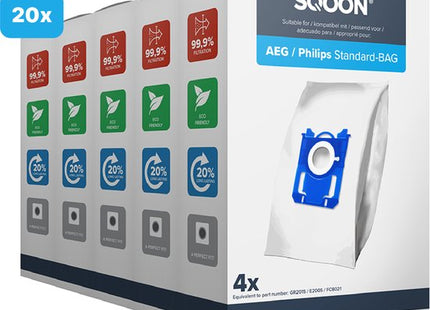 SQOON® Stofzuigerzakken geschikt voor AEG / Electrolux / Philips Standard-BAG | 20 stuks