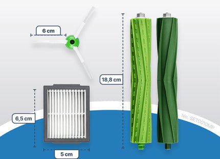 SQOON® Serviceset XL geschikt voor iRobot Roomba i3, i3+, i7, i7+, i4, i6, i6+, i8, i8+, E5, E6, E7, (niet j7 , j7+) - Perfect voor grondige reiniging en eenvoudig zelf te installeren