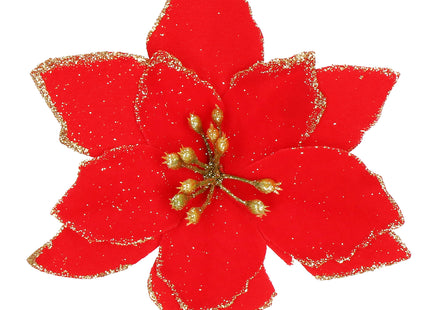 Kunstbloem - Ster van Bethlehem - Rood - Glitters - Clip