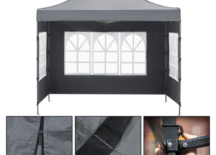Partytent - 300x300xcm - Hoogte Verstelbaar - PVC - Polyester - Harmonica- Frame -Donkergrijs