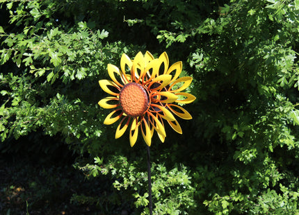 Windspinner - Windmolen - Windijzers - Tuinsteker - Tuinbeeld - Grondpin - Metaal - Zonnebloem