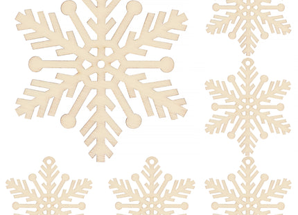 Kerstversiering | Kerstdecoratie voor binnen | Kersthanger | Sneeuwvlok | Hout | 6 Stuks | 7 cm