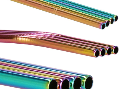 Metalen Rietjes | Herbruikbaar | RVS | Inclusief Etui & Reinigingsborstels | 8 Stuks | Regenboog